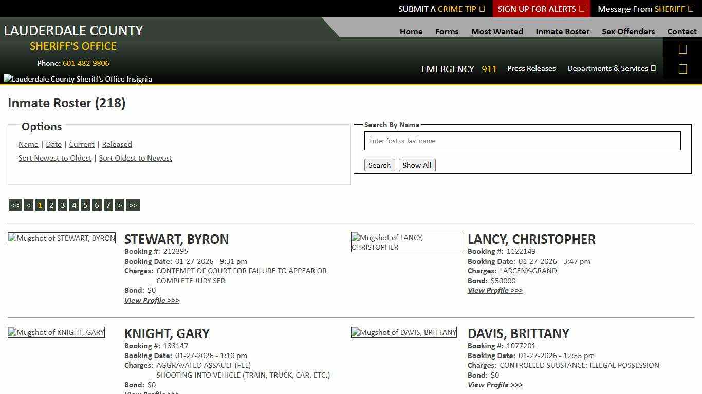 Inmate Roster - Current Inmates Booking Date Descending - Lauderdale County Sheriff