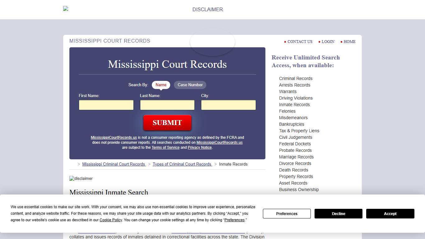 Mississippi Inmate Search MississippiCourtRecords.us