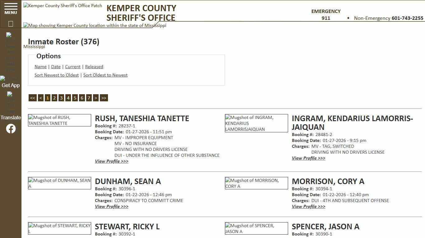 Inmate Roster - Current Inmates Booking Date Descending - Kemper County Sheriff MS